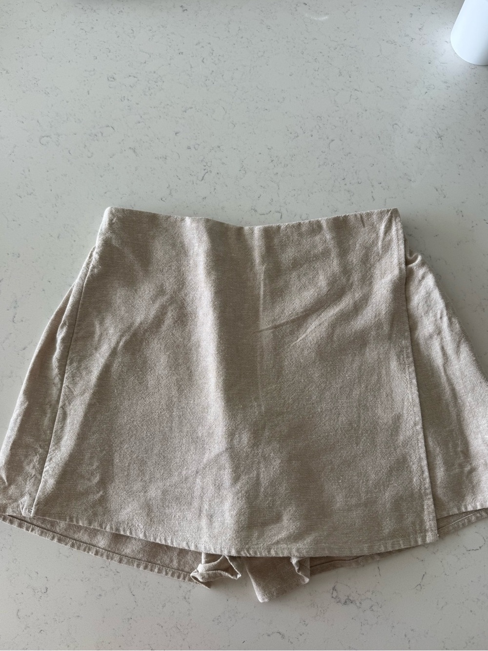 Beige Linen Mini Skort